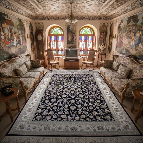 Machine Made Rug 1200 Reeds Density 3600 High Relief Design Helen Navy