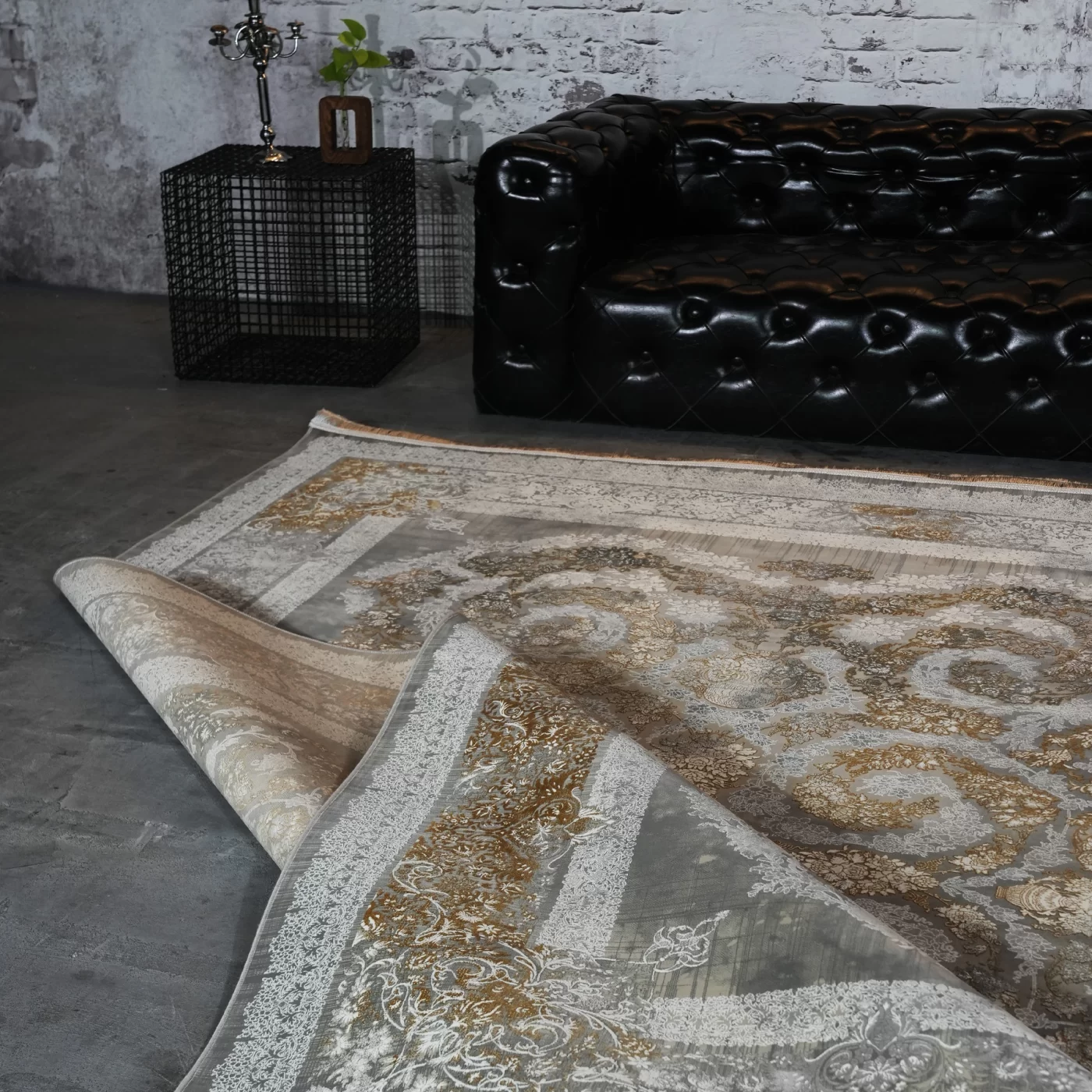 فرش ماشینی 1200 شانه تراکم 3600 گل برجسته طرح هیا فیلی