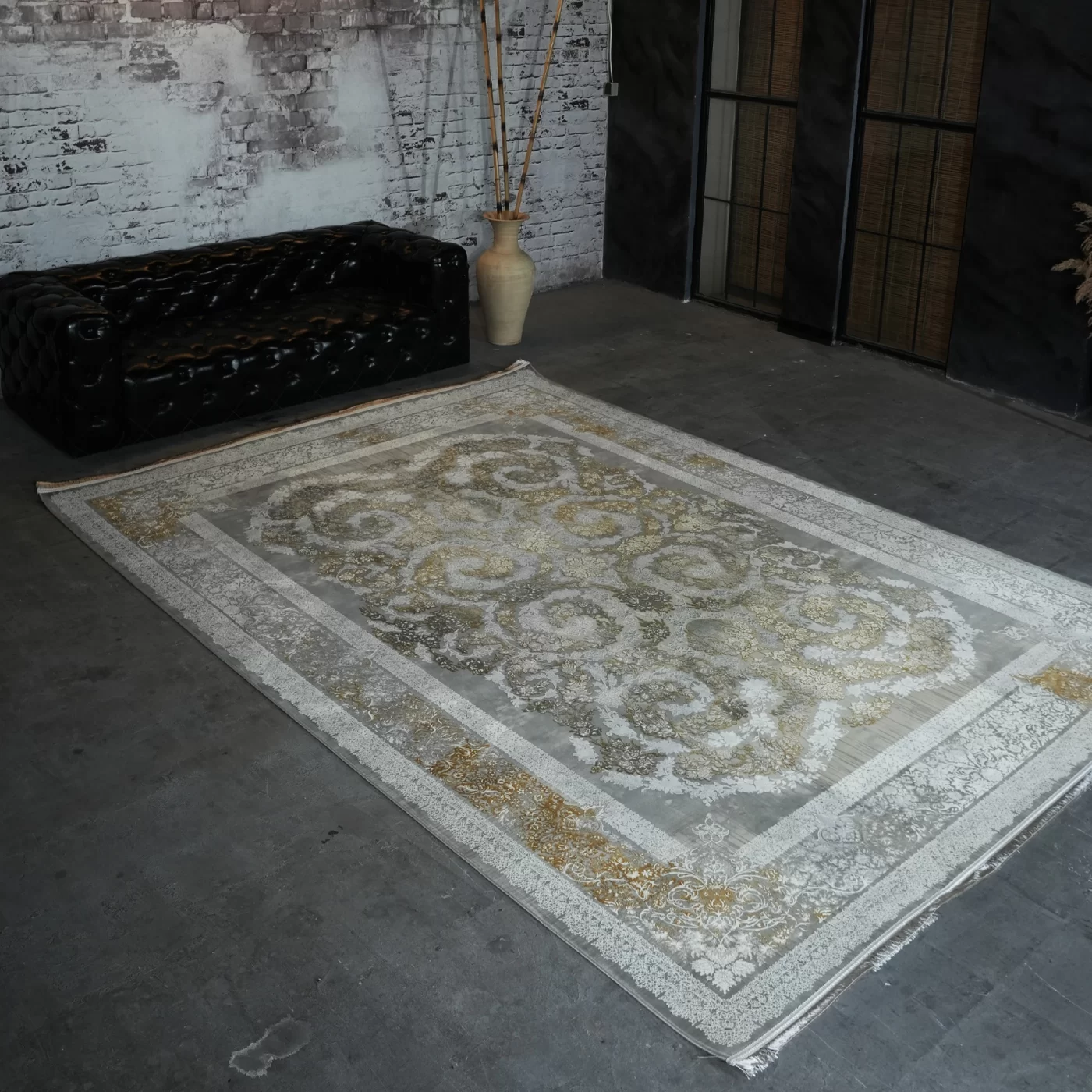 فرش ماشینی 1200 شانه تراکم 3600 گل برجسته طرح هیا فیلی