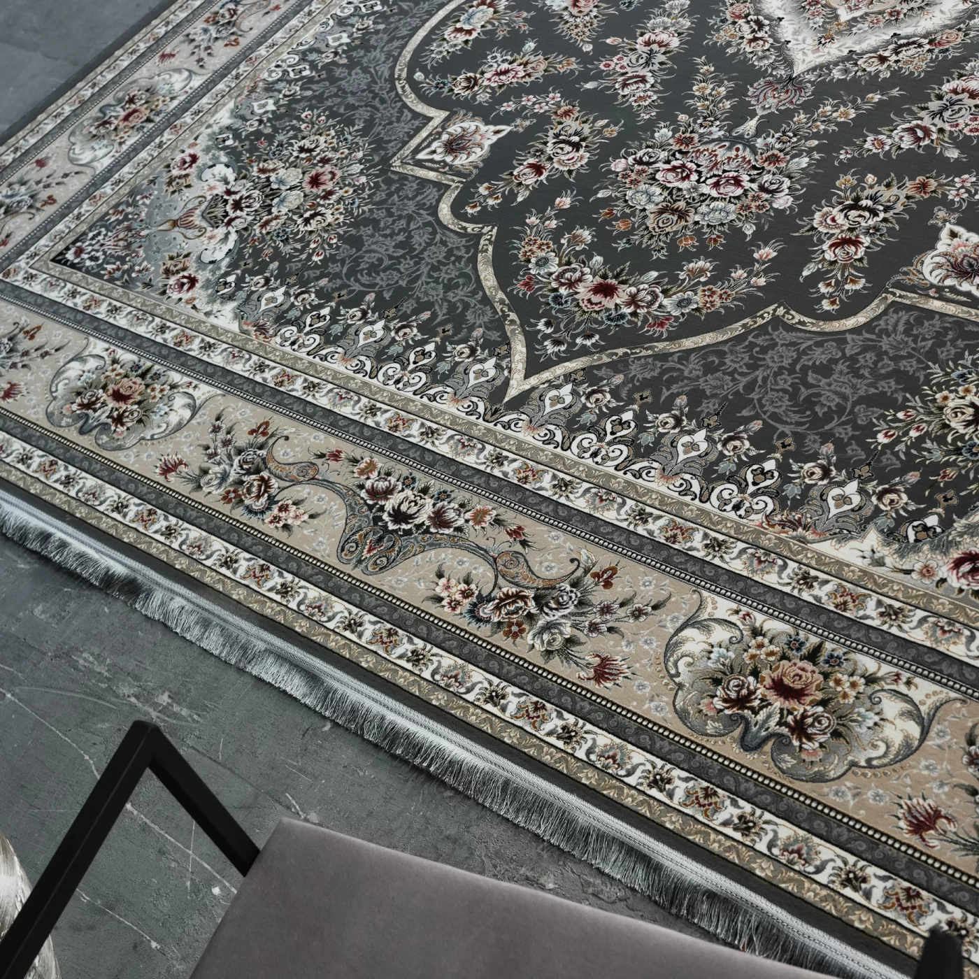 فرش ماشینی 1200 شانه تراکم 3600 گل برجسته طرح هیراد دلفینی