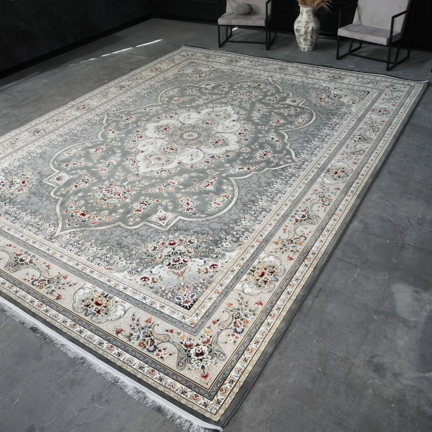  فرش ماشینی 1200 شانه تراکم 3600 گل برجسته طرح هیراد دلفینی