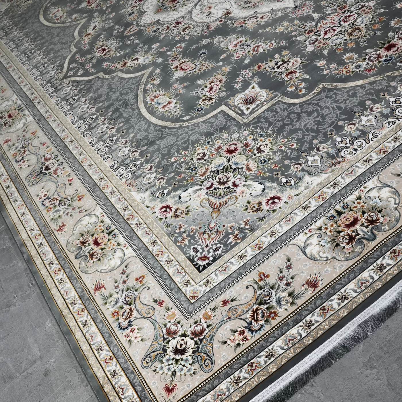  فرش ماشینی 1200 شانه تراکم 3600 گل برجسته طرح هیراد دلفینی