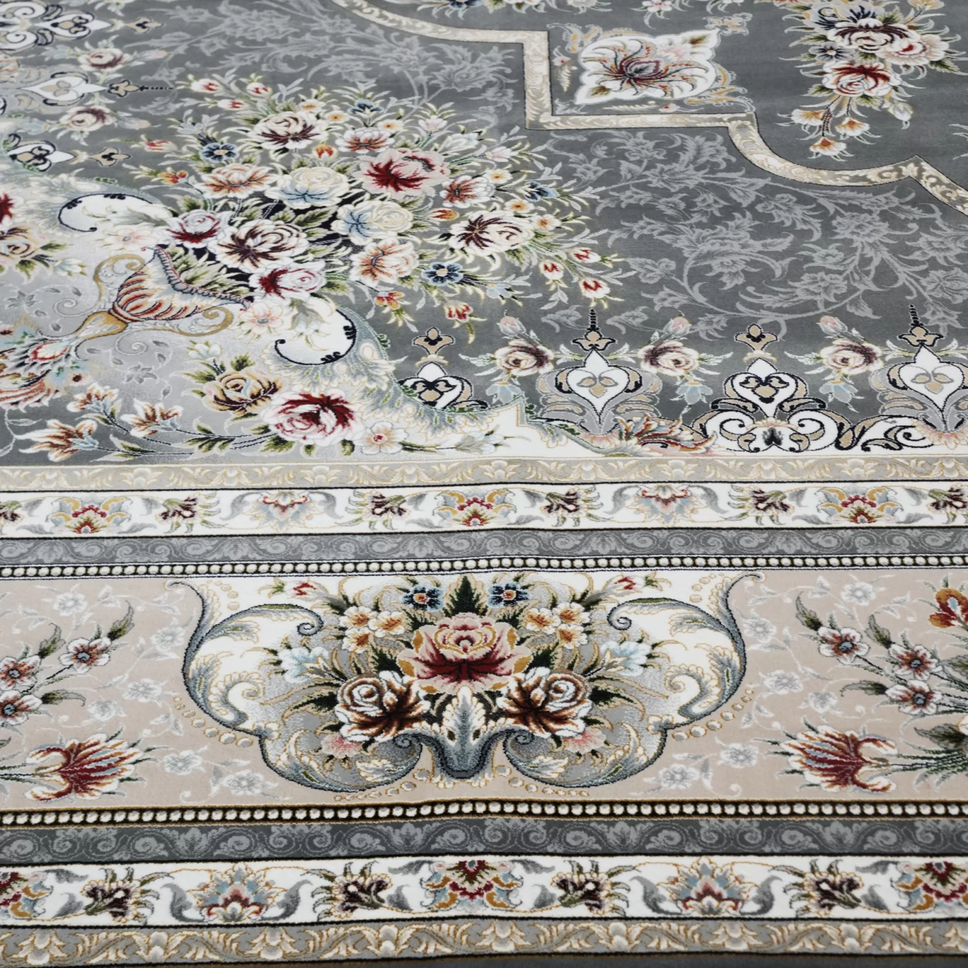  فرش ماشینی 1200 شانه تراکم 3600 گل برجسته طرح هیراد دلفینی