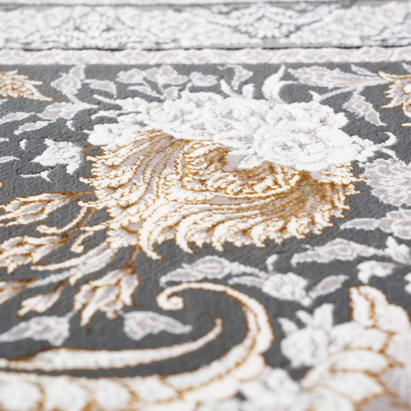 فرش ماشینی 1200 شانه تراکم 3600 گل برجسته طرح همایون بژ