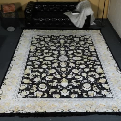 فرش ماشینی 1200 شانه تراکم 3600 گل برجسته طرح همایون سرمه ای