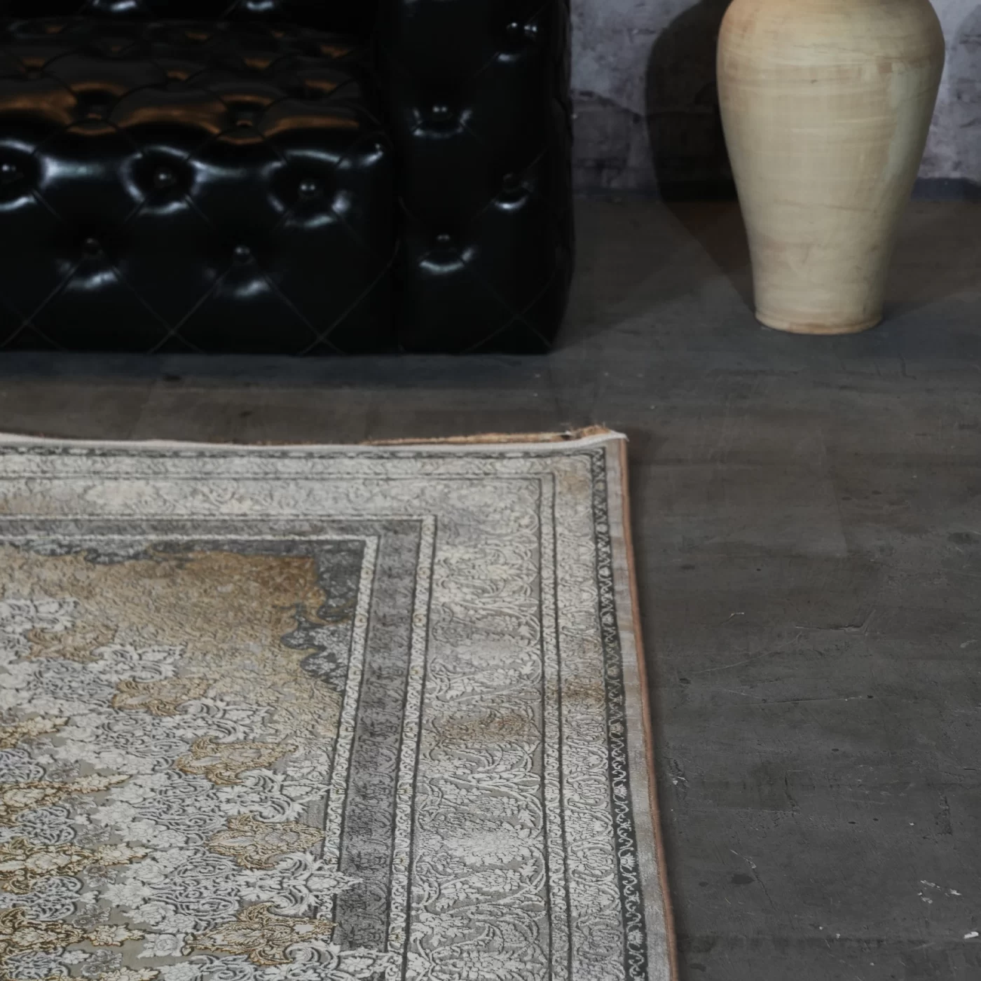 فرش ماشینی 1200 شانه تراکم 3600 گل برجسته طرح جاویدان بژ