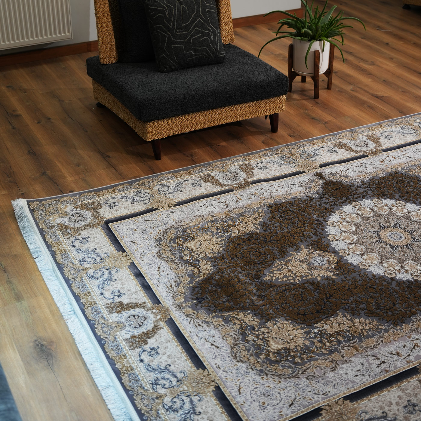 فرش ماشینی ۱۲۰۰ شانه تراکم ۳۶۰۰ گل برجسته طرح جزیره دلفینی