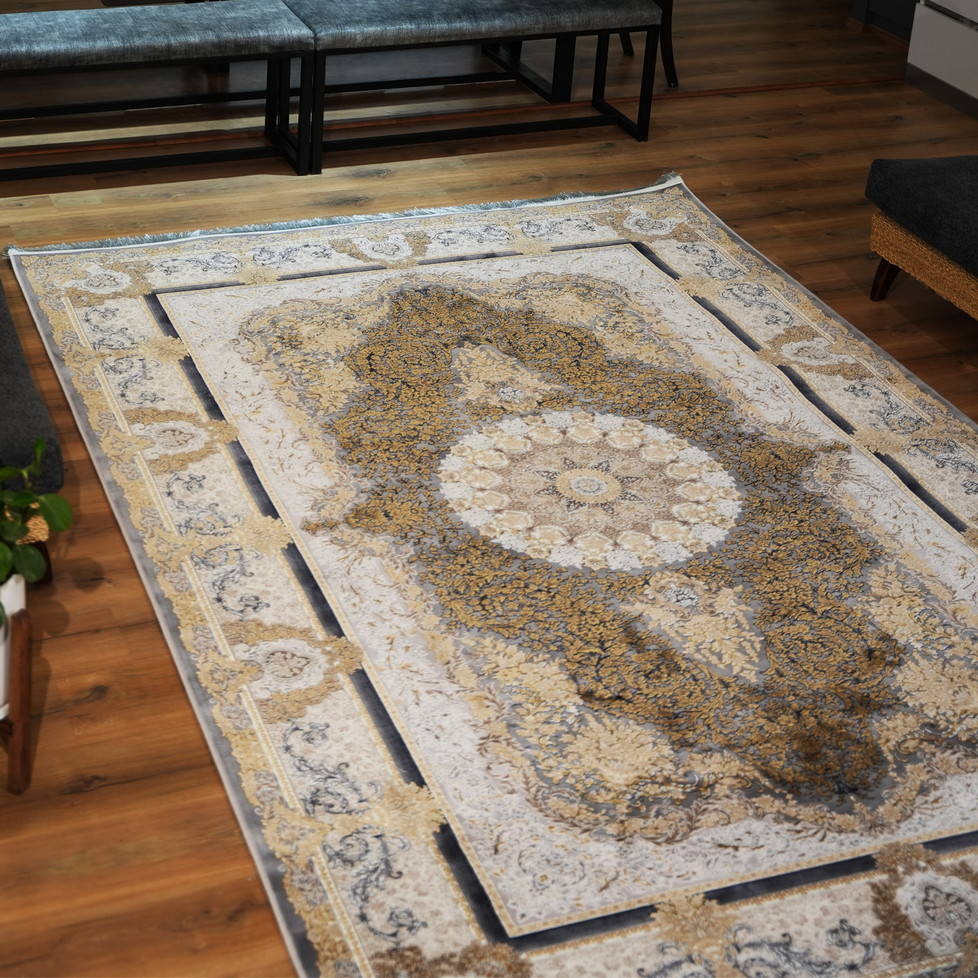 فرش ماشینی ۱۲۰۰ شانه تراکم ۳۶۰۰ گل برجسته طرح جزیره دلفینی