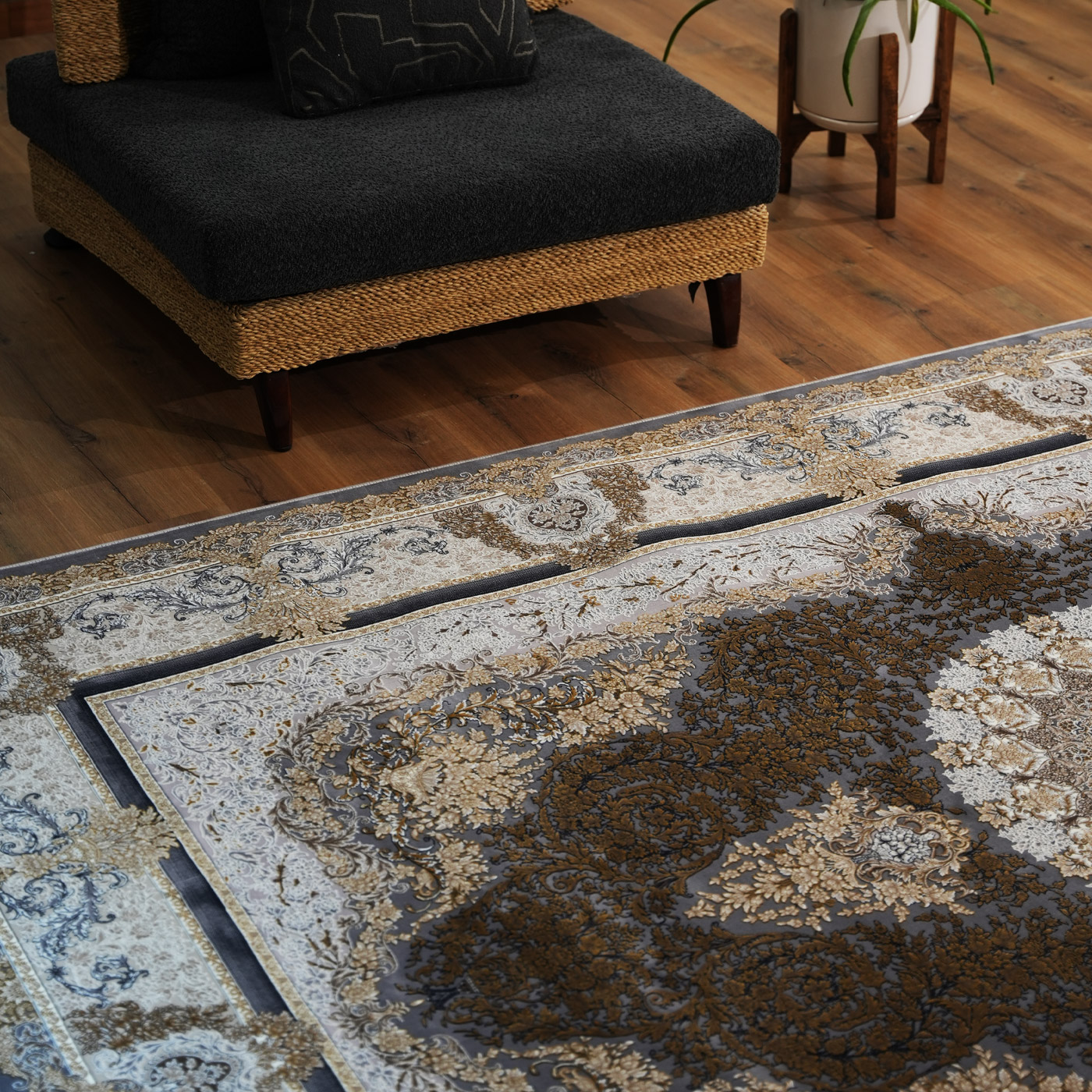 فرش ماشینی ۱۲۰۰ شانه تراکم ۳۶۰۰ گل برجسته طرح جزیره دلفینی