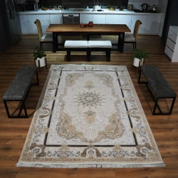 فرش ماشینی 1200 شانه تراکم 3600 گل برجسته طرح جزیره صدفی - بازارفرش - فرش 1200 شانه