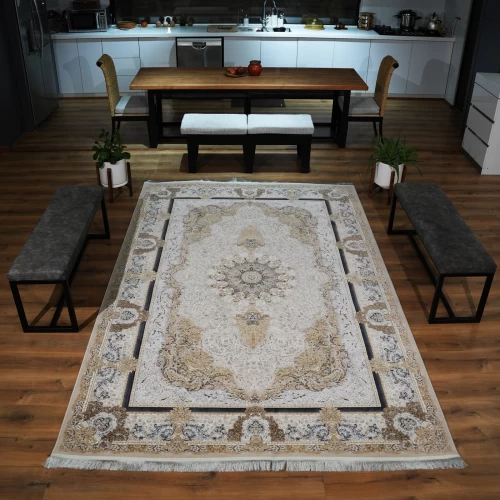 فرش ماشینی 1200 شانه تراکم 3600 گل برجسته طرح جزیره صدفی