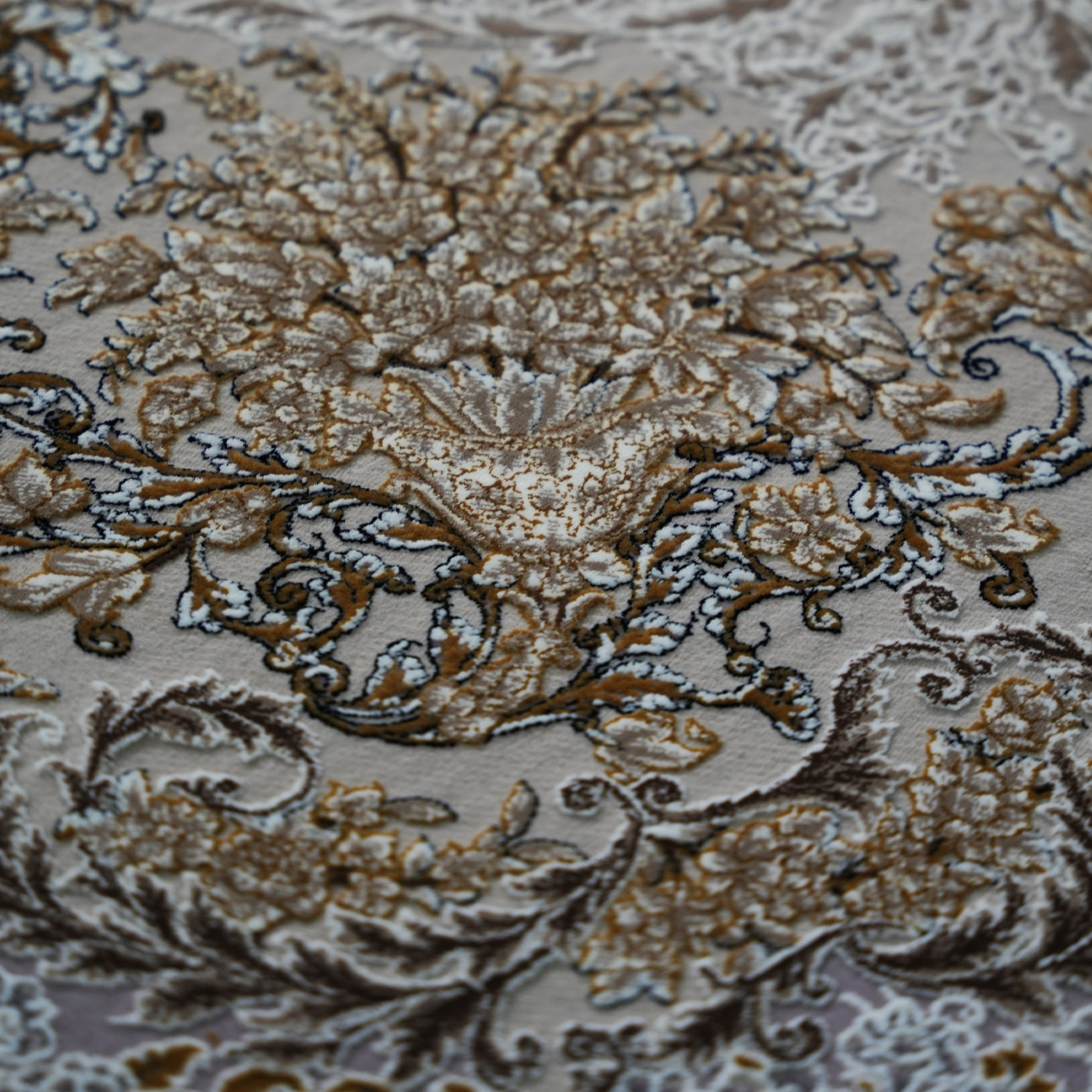  فرش ماشینی 1200 شانه تراکم 3600 گل برجسته طرح جزیره صدفی