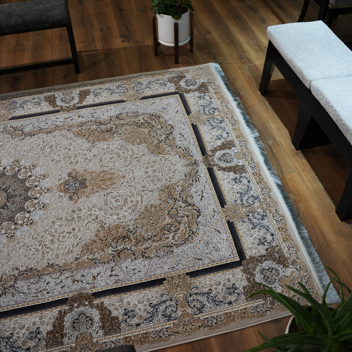  فرش ماشینی 1200 شانه تراکم 3600 گل برجسته طرح جزیره صدفی