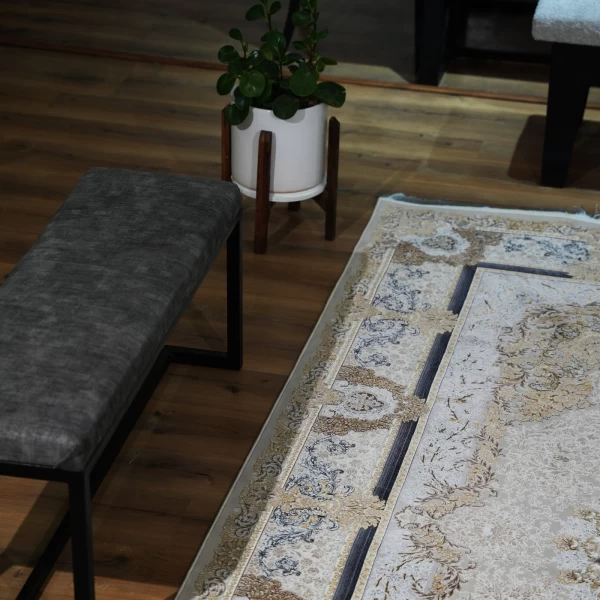 فرش ماشینی 1200 شانه تراکم 3600 گل برجسته طرح جزیره صدفی