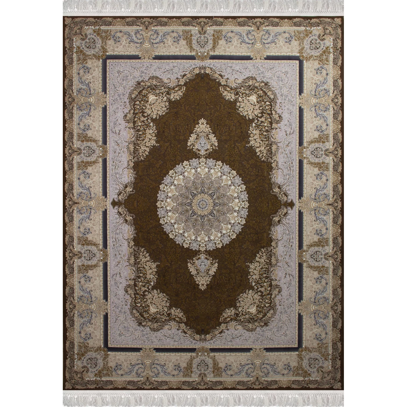 فرش ماشینی 1200 شانه تراکم 3600 گل برجسته طرح جزیره شکلاتی