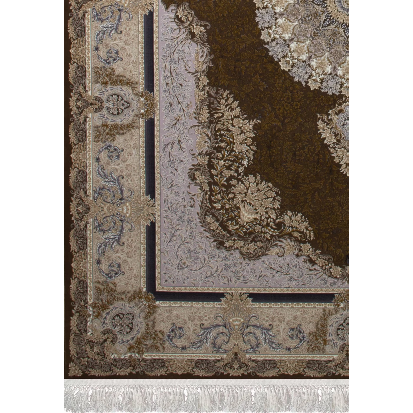 فرش ماشینی 1200 شانه تراکم 3600 گل برجسته طرح جزیره شکلاتی