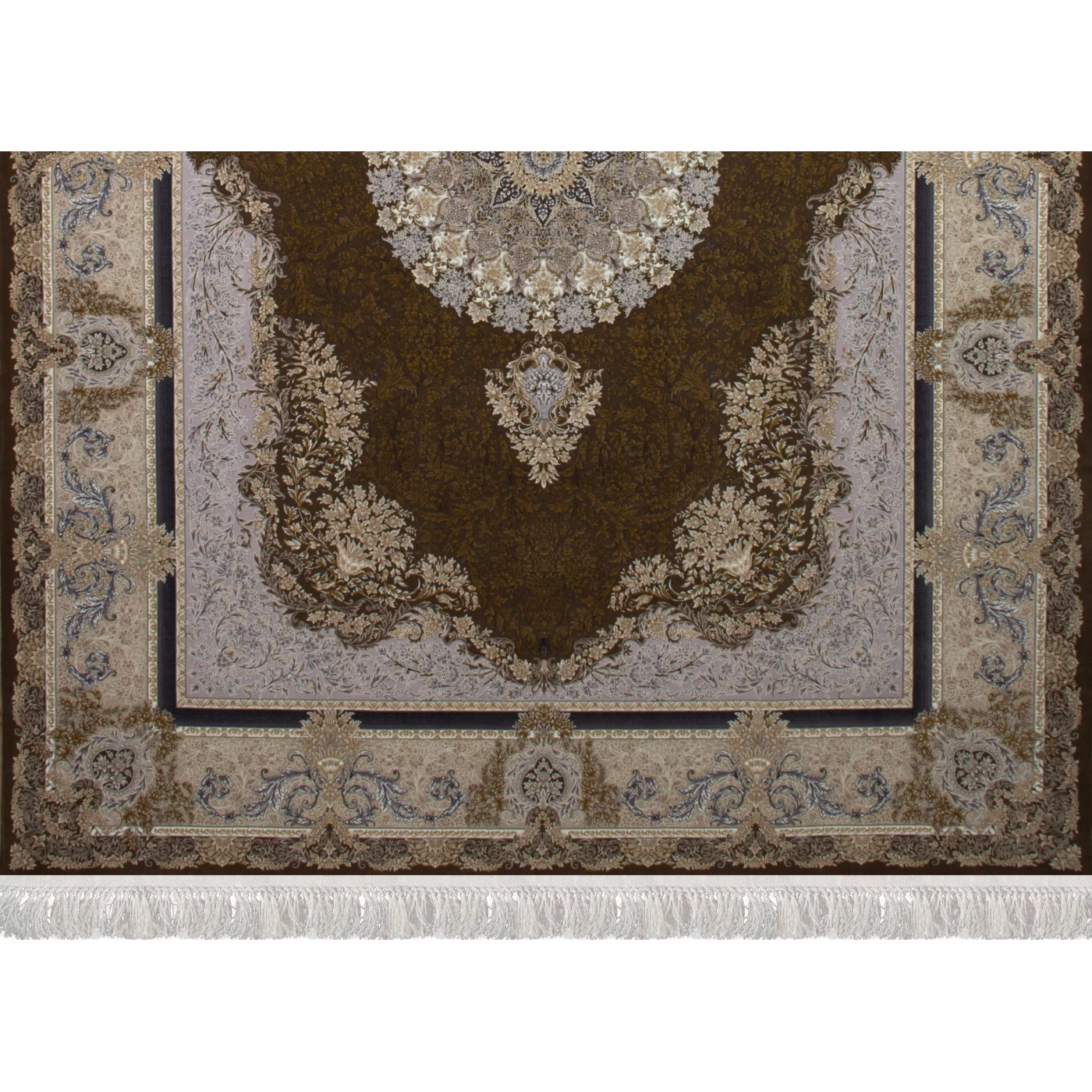 فرش ماشینی 1200 شانه تراکم 3600 گل برجسته طرح جزیره شکلاتی