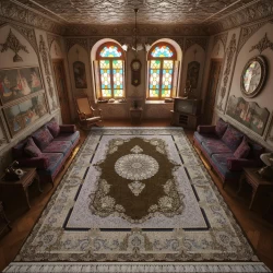 فرش ماشینی 1200 شانه تراکم 3600 گل برجسته طرح جزیره شکلاتی