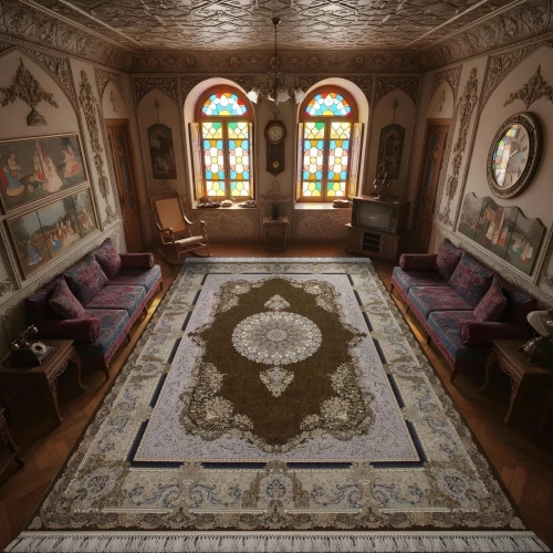 فرش ماشینی 1200 شانه تراکم 3600 گل برجسته طرح جزیره شکلاتی