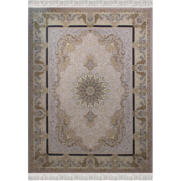 فرش ماشینی 1200 شانه تراکم 3600 گل برجسته طرح جزیره یاسی