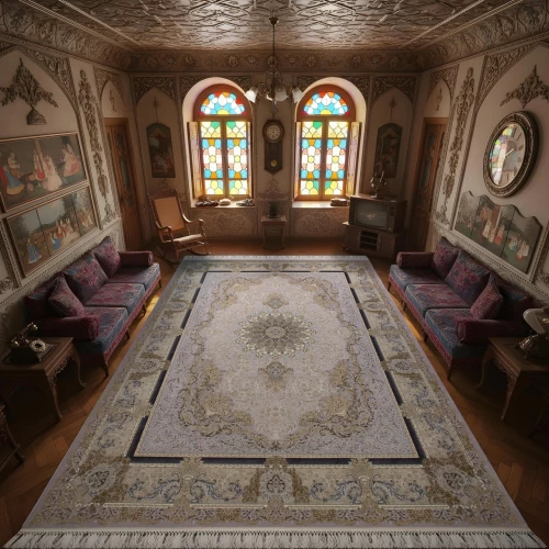 فرش ماشینی 1200 شانه تراکم 3600 گل برجسته طرح جزیر...