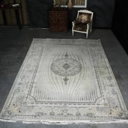 فرش ماشینی 1200 شانه تراکم 3600 گل برجسته طرح خلیفه بژ - بازارفرش - فرش 1200 شانه