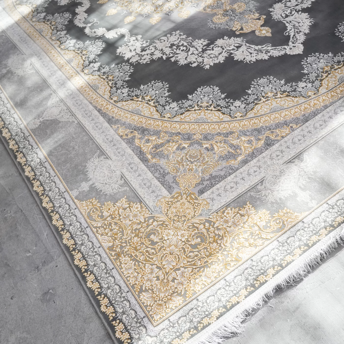 فرش ماشینی 1200 شانه تراکم 3600 گل برجسته طرح کارن دلفینی