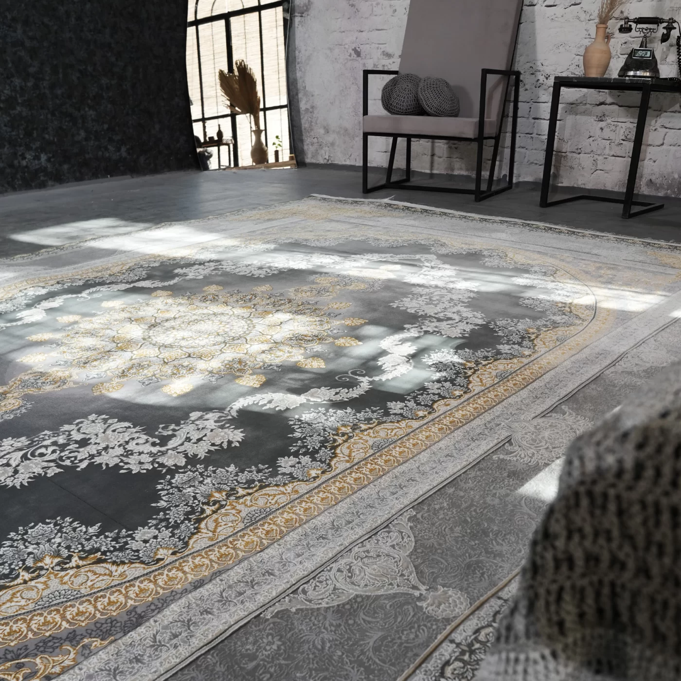 فرش ماشینی 1200 شانه تراکم 3600 گل برجسته طرح کارن دلفینی