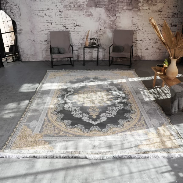 فرش ماشینی 1200 شانه تراکم 3600 گل برجسته طرح کارن دلفینی