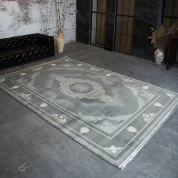 فرش ماشینی 1200 شانه تراکم 3600 گل برجسته طرح خاتون دلفینی - بازارفرش - فرش 1200 شانه