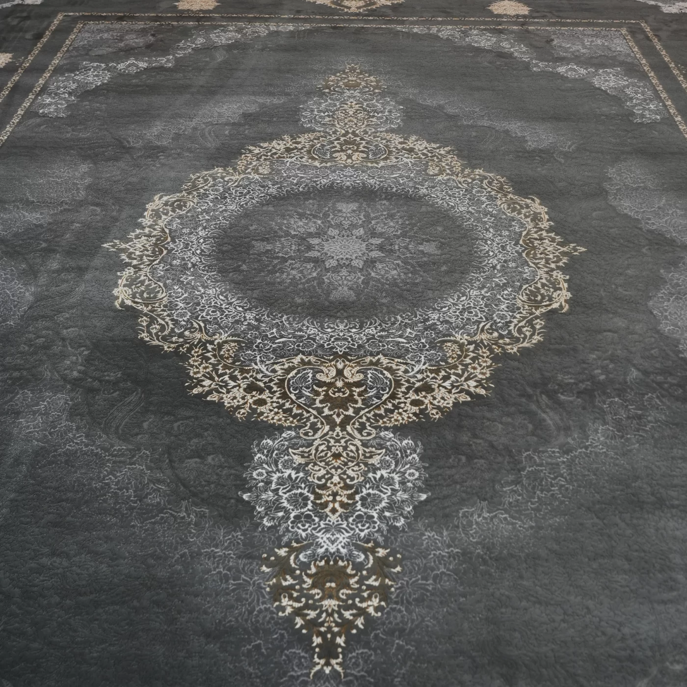 فرش ماشینی 1200 شانه تراکم 3600 گل برجسته طرح خاتون دلفینی