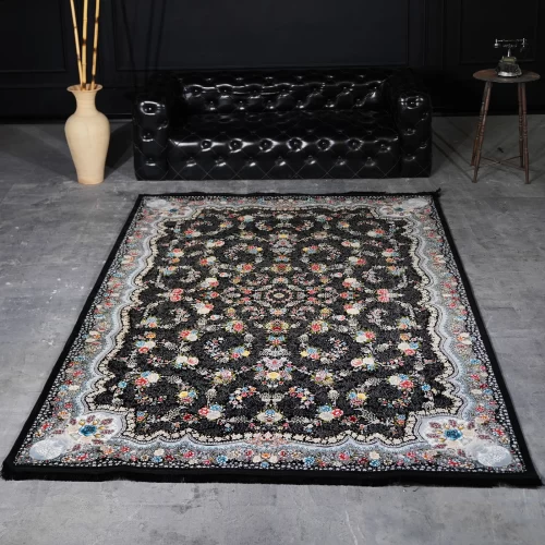 فرش ماشینی 700 شانه تراکم 2550 طرح لاویا سرمه ای