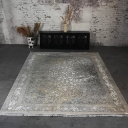 فرش ماشینی 1200 شانه تراکم 3600 گل برجسته طرح لینا بژ - بازارفرش - فرش 1200 شانه