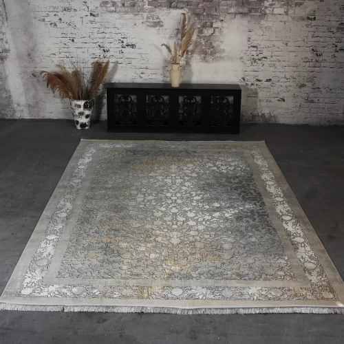 فرش ماشینی 1200 شانه تراکم 3600 گل برجسته طرح لینا بژ