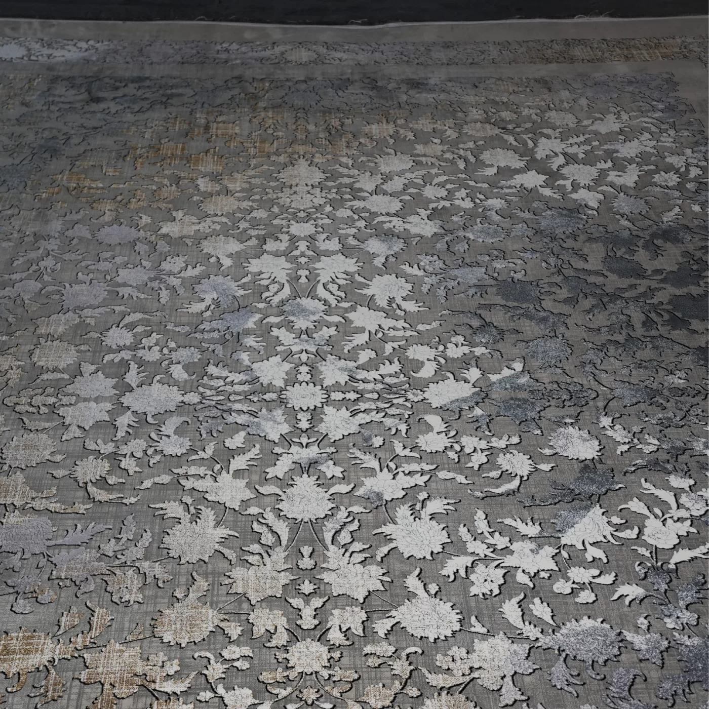 فرش ماشینی 1200 شانه تراکم 3600 گل برجسته طرح لینا بژ