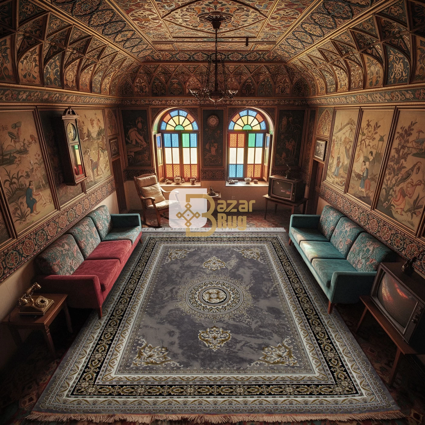 فرش ماشینی ۱۲۰۰ شانه تراکم ۳۶۰۰ گل برجسته طرح لیانا دلفینی