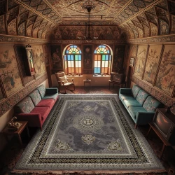 فرش ماشینی ۱۲۰۰ شانه تراکم ۳۶۰۰ گل برجسته طرح لیانا دلفینی - بازار راج - سجادة 1200 عقدة عرضية