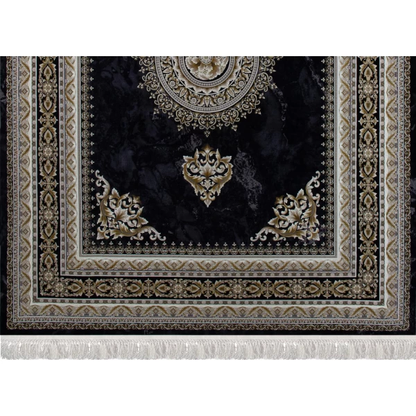 فرش ماشینی ۱۲۰۰ شانه تراکم ۳۶۰۰ گل برجسته طرح لیانا سرمه ای