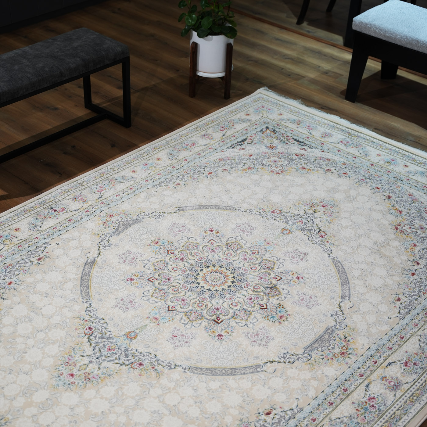  فرش ماشینی 1200 شانه تراکم 3600 گل برجسته طرح مهدا کرم