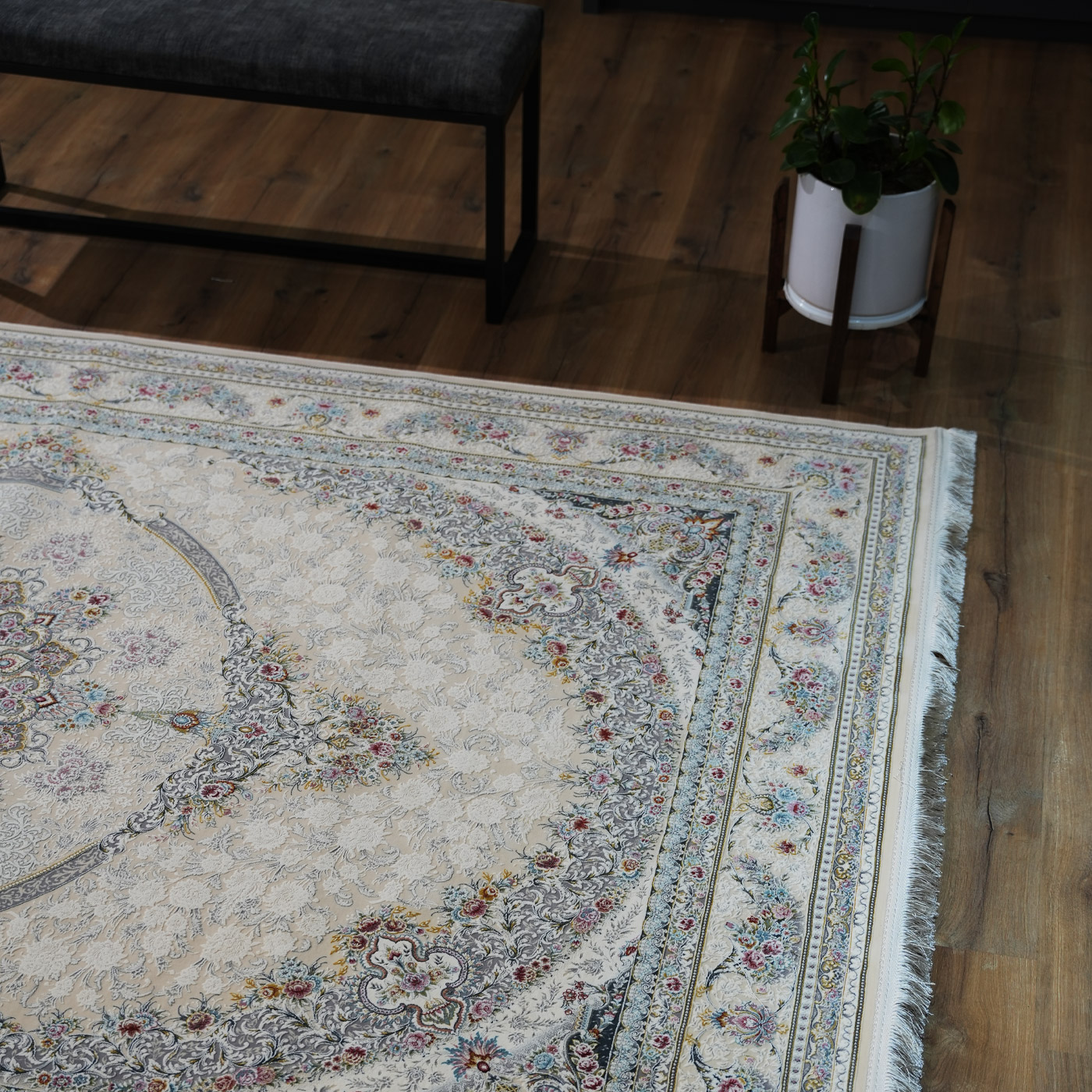  فرش ماشینی 1200 شانه تراکم 3600 گل برجسته طرح مهدا کرم