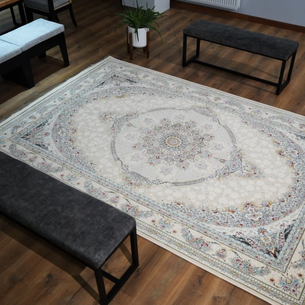 1200-shuttle machine-made carpet, density 3600, Mehda design, cream