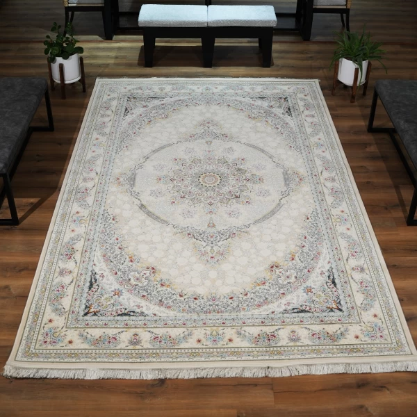 1200-shuttle machine-made carpet, density 3600, Mehda design, cream