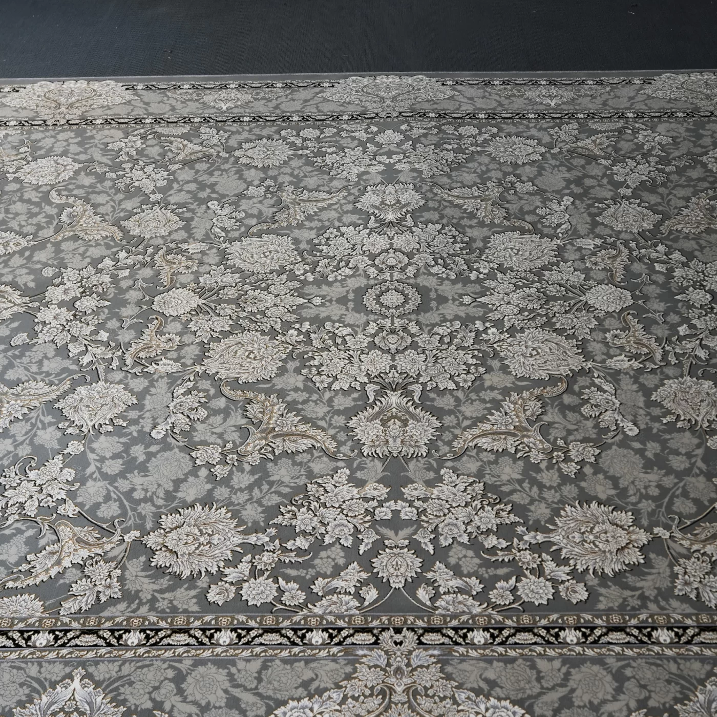 فرش ماشینی 1200 شانه تراکم 3600 گل برجسته طرح ماهگون فیلی