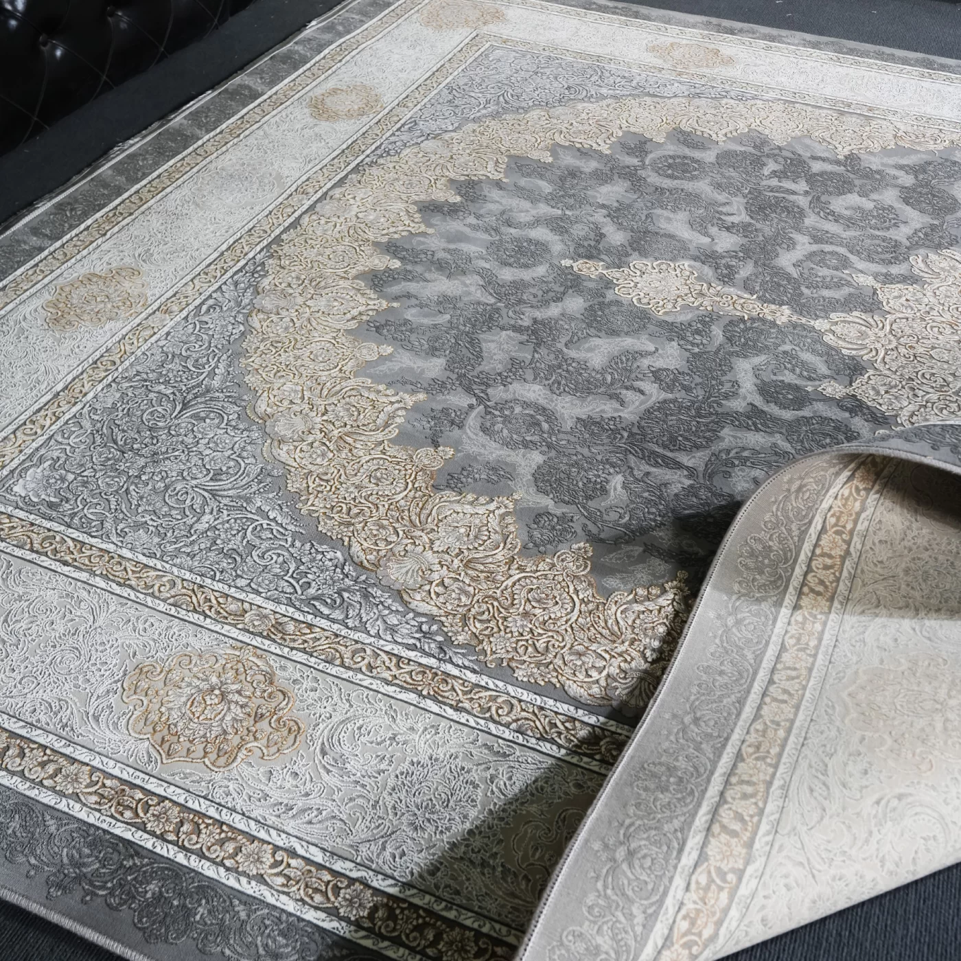 فرش ماشینی 1200 شانه تراکم 3600 گل برجسته طرح مهسان فیلی