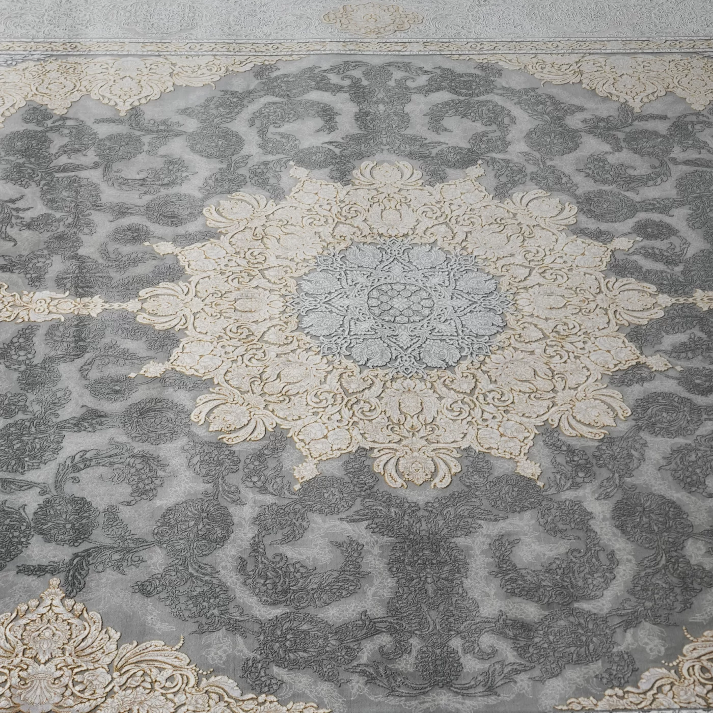 فرش ماشینی 1200 شانه تراکم 3600 گل برجسته طرح مهسان فیلی