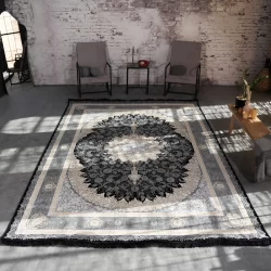 فرش ماشینی 1200 شانه تراکم 3600 گل برجسته طرح مهسان سرمه ای - بازارفرش - فرش 1200 شانه