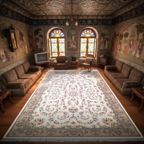 فرش ماشینی 1200 شانه تراکم 3600 گل برجسته طرح محیا کرم