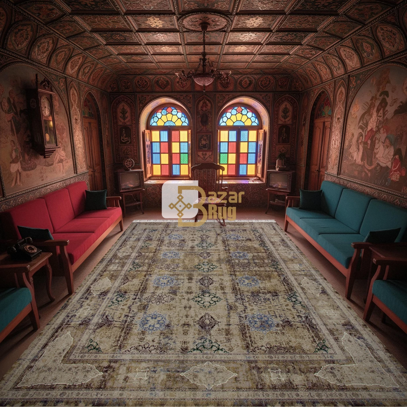 فرش ماشینی ۱۲۰۰ شانه تراکم ۳۶۰۰ گل برجسته طرح مستان صدفی