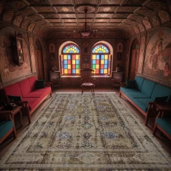 فرش ماشینی ۱۲۰۰ شانه تراکم ۳۶۰۰ گل برجسته طرح مستان صدفی - بازار راج - سجادة 1200 عقدة عرضية