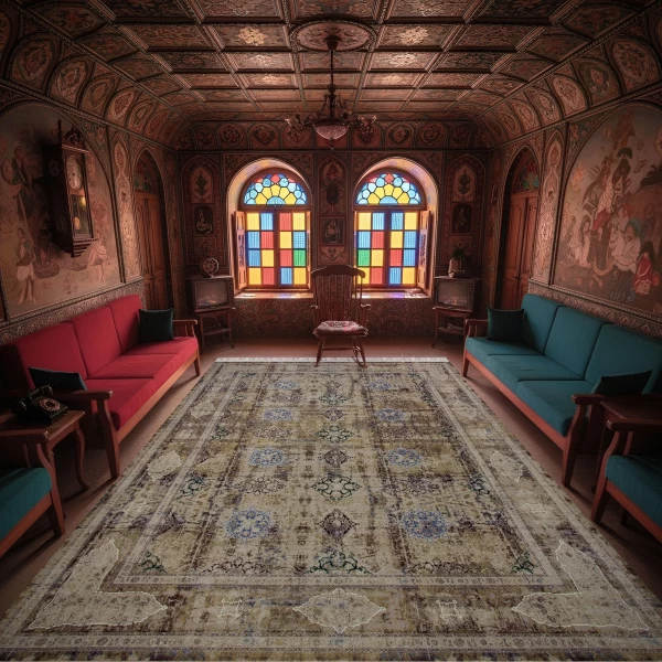 فرش ماشینی ۱۲۰۰ شانه تراکم ۳۶۰۰ گل برجسته طرح مستان صدفی